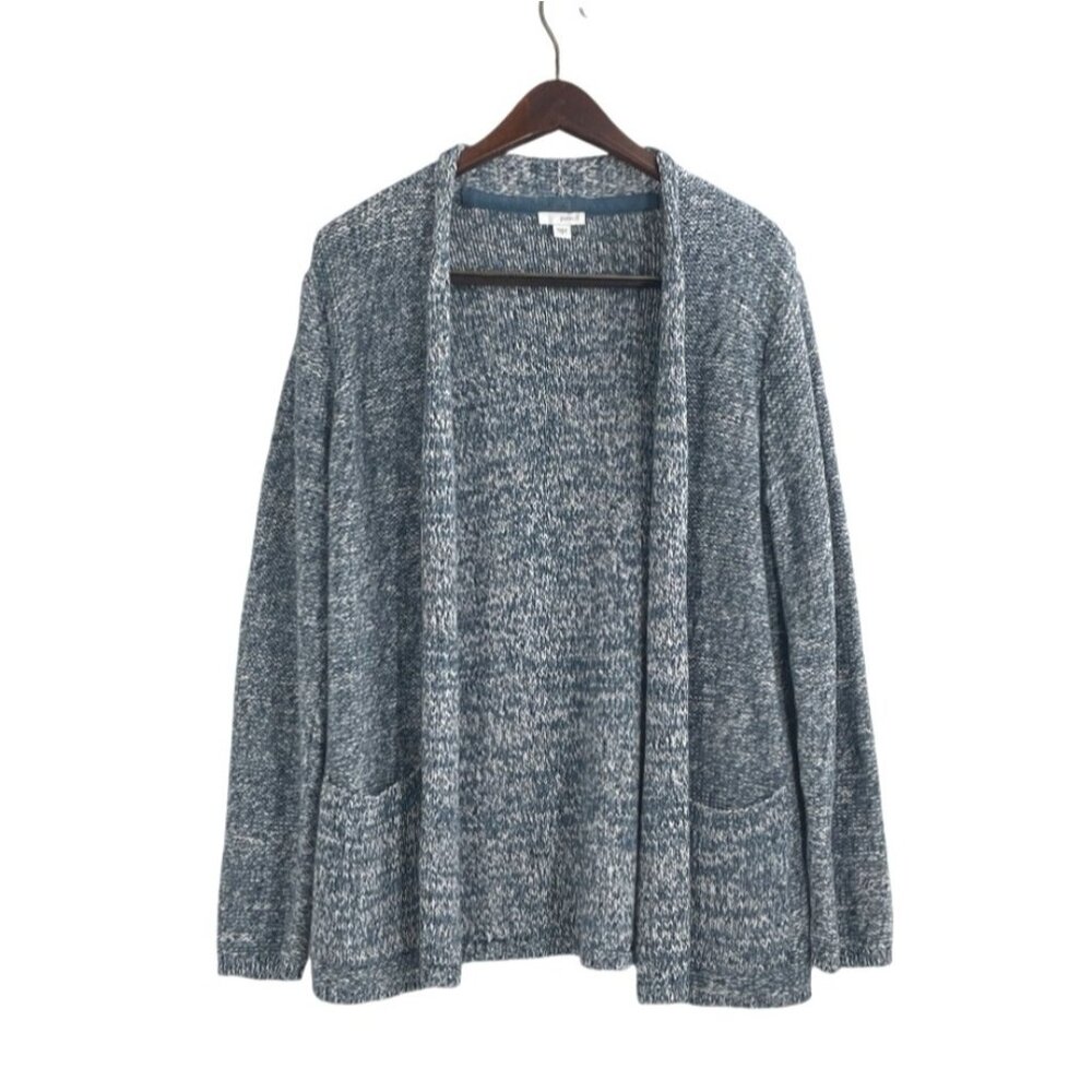 Pure Jill J. Jill Womens Size S Open Front Cardigan Knit Sweater Blue Roll Neck